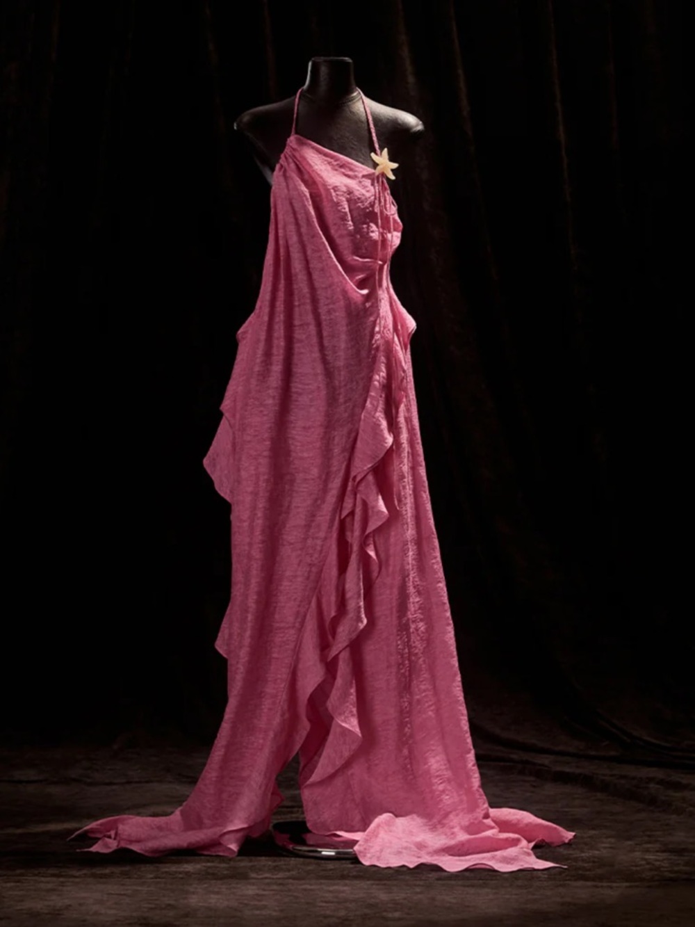 Freja pink Ruffled Maxi Dress - Elegant Halter Style